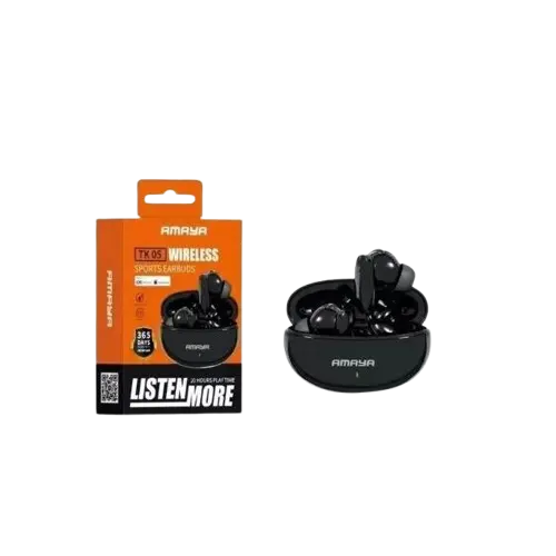 🎶 Amaya TK-05 Wireless Sports Earbuds – Bluetooth 5.0, Sweatproof, Lightweight (Black)